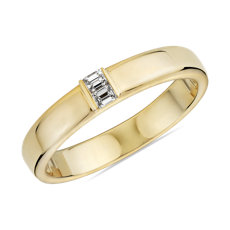 Double Emerald Diamond Wedding Ring in 18k Yellow Gold (4mm)