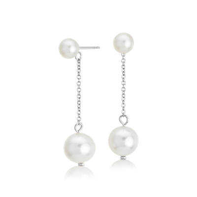 Freshwater Cultured Double Drop Pearl Earrings in 14k White Gold (4.5mm ...