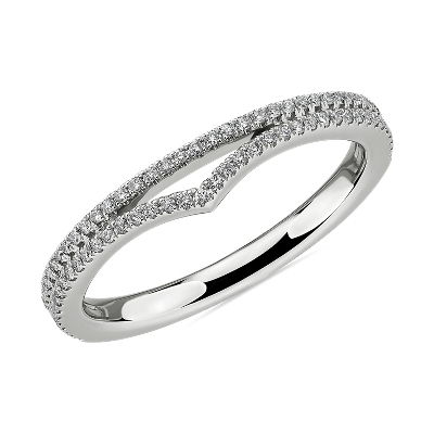 Double Row Pave Chevron Diamond Ring In 14k White Gold 1 4 Ct Tw Blue Nile
