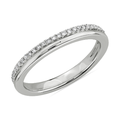 Double Row Polished & Pavé Diamond Wedding Ring in 14k White Gold (1/5 ...