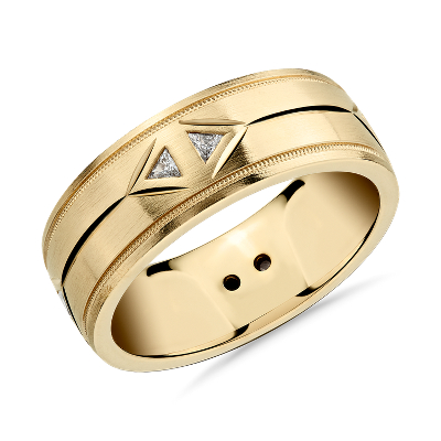 Dual Milgrain Inlay Trillion Diamond Eternity Wedding Band in 14k