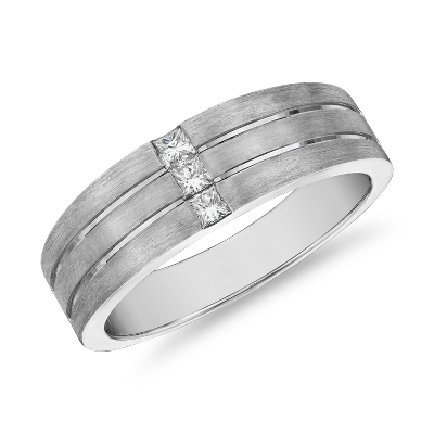 Matte Trio Princess Cut Diamond Wedding Ring In 14k White Gold