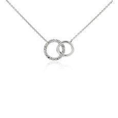 Mini Duet Circle Diamond Necklace in 14k White Gold