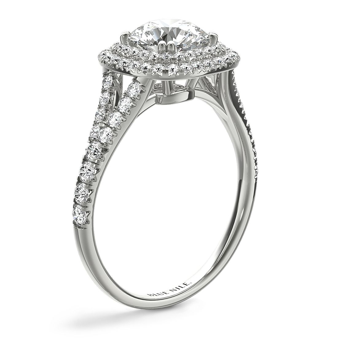 Cushion Duet Halo Diamond Engagement Ring In 18k White Gold 1 2