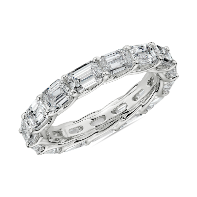 East West Emerald Cut Diamond Crisscross Profile Eternity Ring In