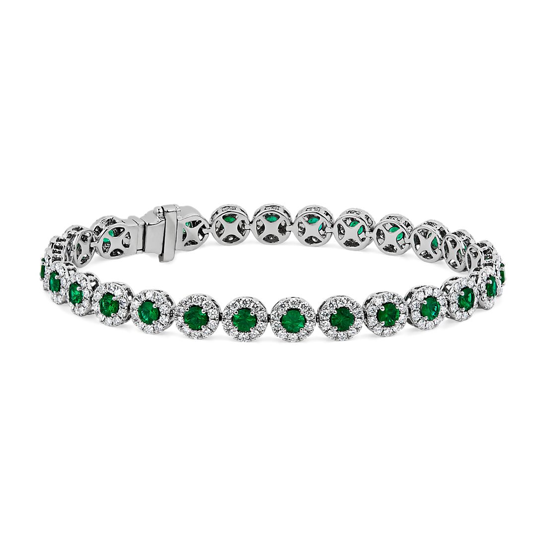 Emerald and Diamond Halo Bracelet in 14k White Gold | Blue Nile
