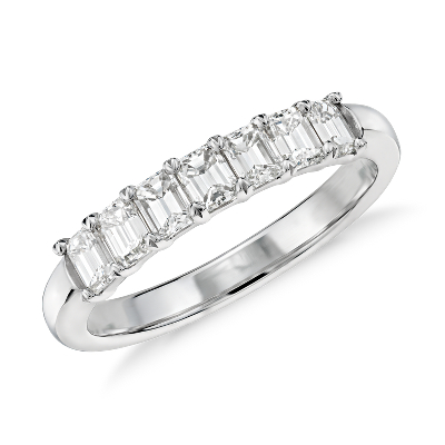Seven Stone Emerald Cut Diamond Ring in 18k White Gold (1 ct. tw ...