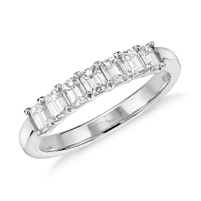 Seven Stone Emerald Cut Diamond Ring in 18k White Gold (1