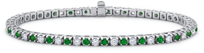 Emerald and Diamond Eternity Bracelet in 18k White Gold (1 1/2 ct. tw