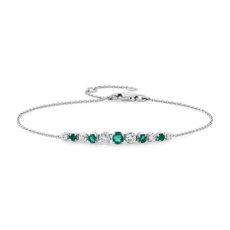 Emerald and Diamond Graduated Curve Bracelet in 14k White Gold