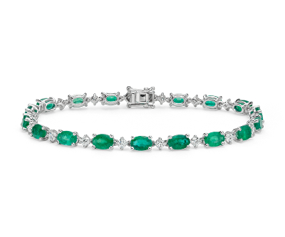 Emerald and Diamond Bracelet in 18k White Gold (6x4mm) | Blue Nile