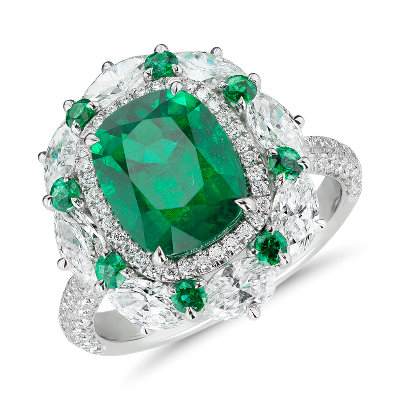 Emerald And Diamond Cocktail Ring In 18k White Gold 3 71 Ct