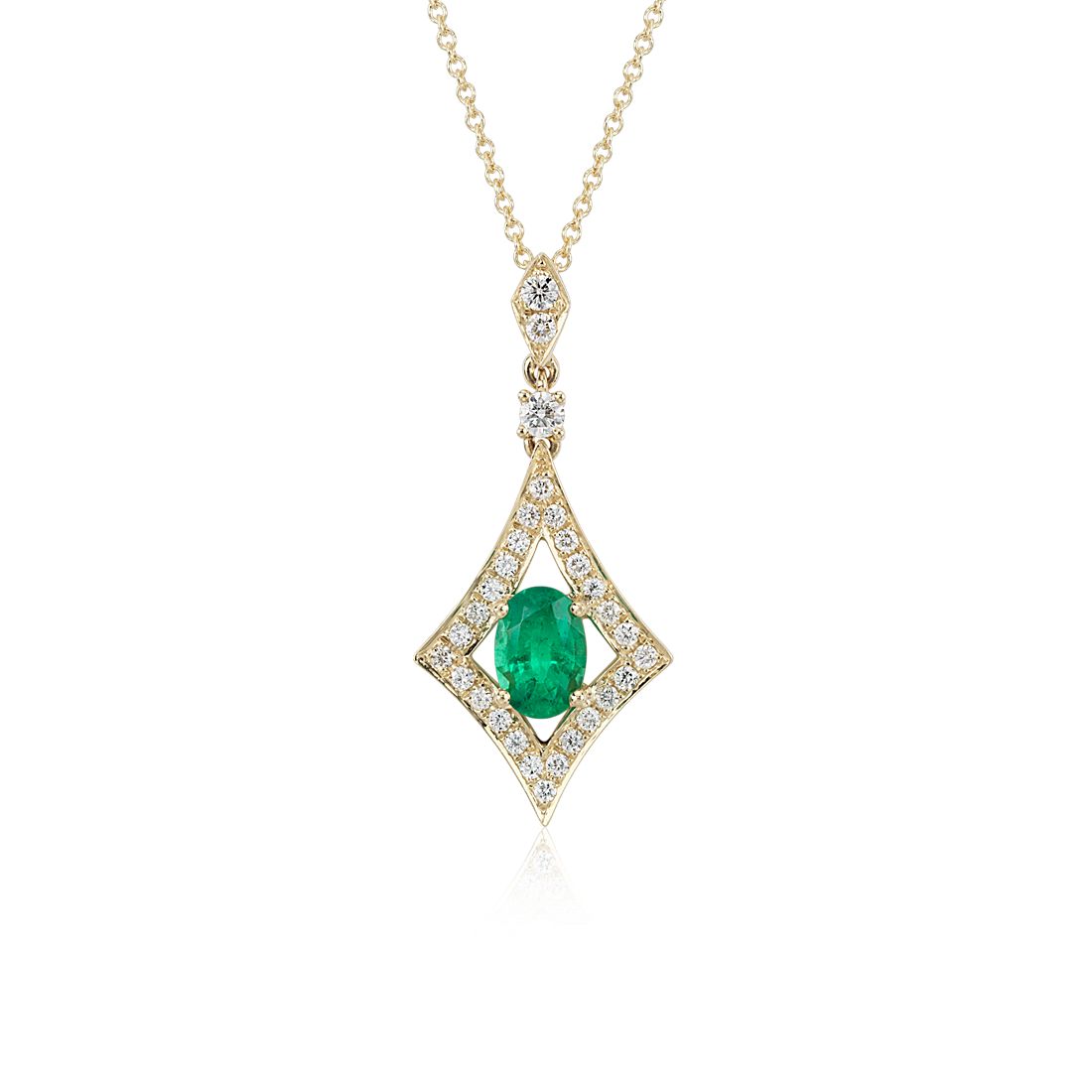 Emerald and Diamond Halo Drop Pendant in 18k Yellow Gold (7x5mm) | Blue ...