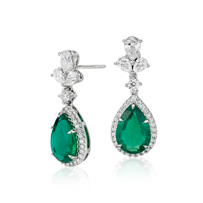 Emerald and Diamond Drop Earrings in 18k White Gold (4.7