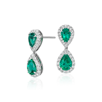 Emerald and Diamond Classic Drop Earrings in 18k White