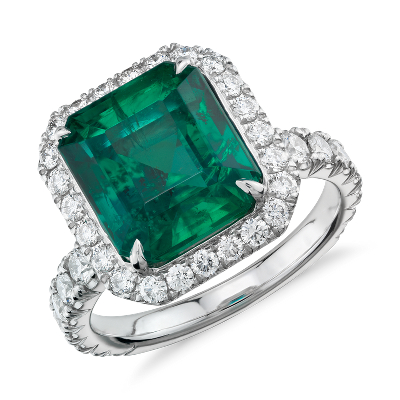 emerald halo ring diamond platinum ct center bluenile