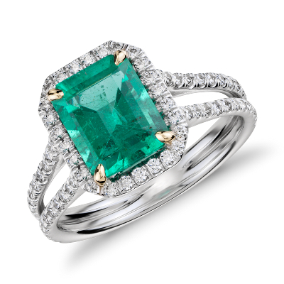halo emerald split diamond ring shank 18k gold bluenile