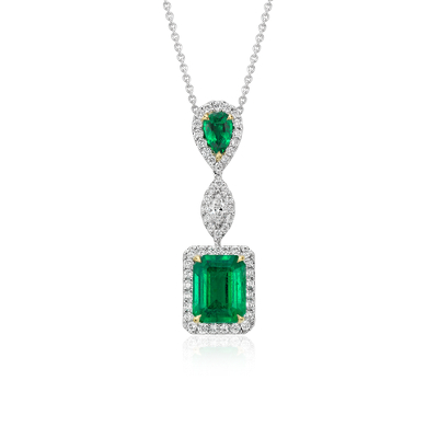 Emerald and Diamond Drop Pendant in 18k White Gold (2.68 cts) Blue Nile