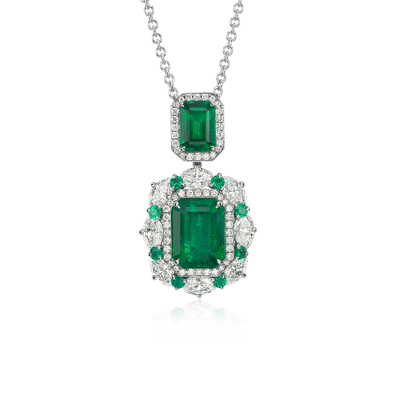 Emerald and Diamond Drop Pendant in 18k White Gold (4.50 ct. tw ...
