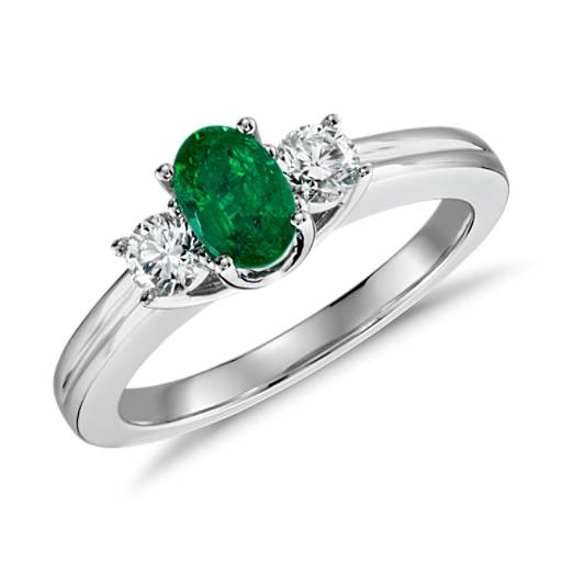 Petite Emerald and Diamond Ring in 18k White Gold (6x4mm) | Blue Nile
