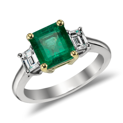 emerald ring diamond 18k yellow gold jewelry bluenile 01ct center