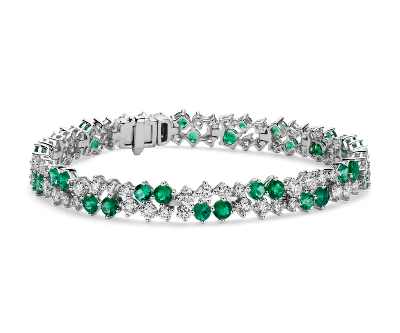 Emerald and Diamond Scatter Bracelet in 18k White Gold (3mm) | Blue Nile
