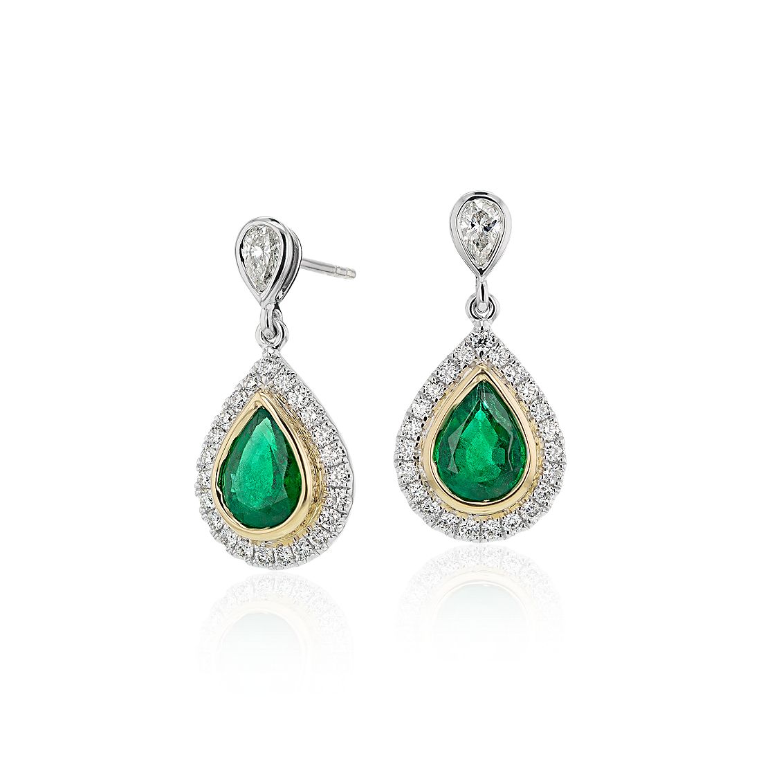 Emerald and Diamond Teardrop Earrings in 18k White and Yellow Gold Emerald and Diamond Teardrop Earrings in 18k White and Yellow Gold