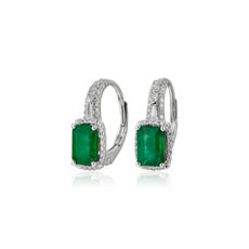 Emerald Drop Earrings in 14k White Gold
