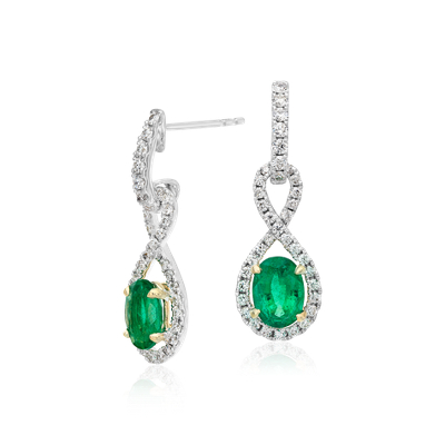 Emerald and Diamond Infinity Twist Earrings in 18k White and Yellow ...