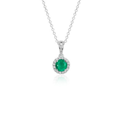 Emerald and Micropavé Diamond Pendant in 18k White Gold (5mm) | Blue Nile