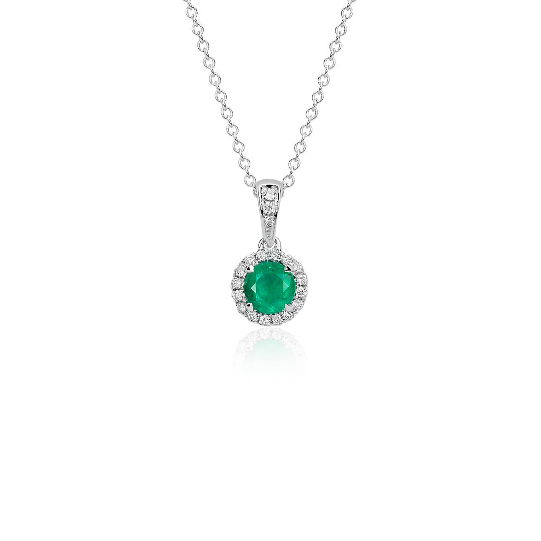Emerald and Micropavé Diamond Pendant in 18k White Gold (5mm)