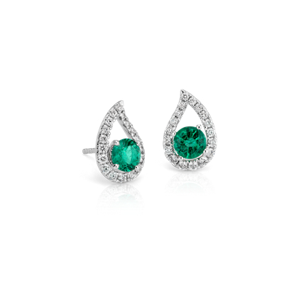 Emerald and Pavé Diamond Teardrop Earrings in 18k White Gold (5mm ...