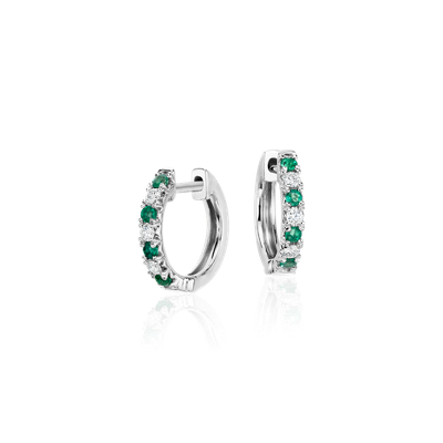 Petite Emerald and Diamond PavÃ© Huggie Hoop Earrings in