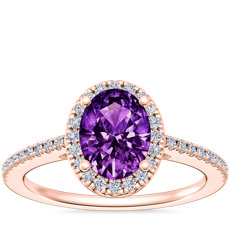 NOUVEAU Bague de fiançailles classique halo de diamants avec améthyste ovale en or rose 14 carats (8 x 6 mm)