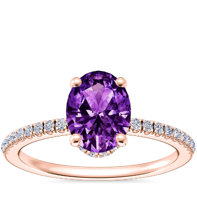 Petite Micropavé Hidden Halo Engagement Ring with Oval Amethyst in 14k ...