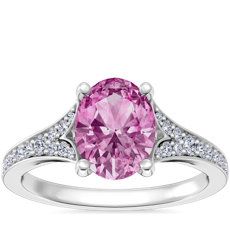 NEW Petite Split Shank Pavé Cathedral Engagement Ring with Oval Pink Sapphire in 14k White Gold (8x6mm)