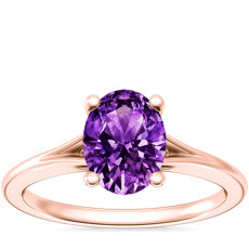 NEW Petite Split Shank Solitaire Engagement Ring with Oval Amethyst in 14k Rose Gold (8x6mm)