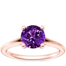 NEW Petite Split Shank Solitaire Engagement Ring with Round Amethyst in 14k Rose Gold (6.5mm)
