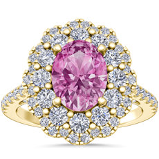 NEW Vintage Diamond Halo Engagement Ring with Oval Pink Sapphire in 14k Yellow Gold (8x6mm)