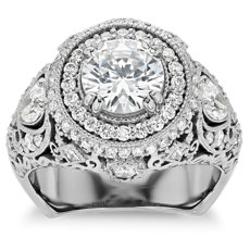 Bella Vaughan for Blue Nile Trinity Halo Diamond Engagement Ring in Platinum