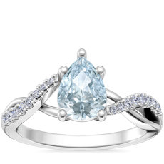 NEW Classic Petite Twist Diamond Engagement Ring with Pear-Shaped Aquamarine in Platinum (7x5mm)