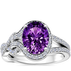 Asymmetrical Diamond Infinity Halo Engagement Ring with Oval Amethyst in 18k White Gold (9x7mm)