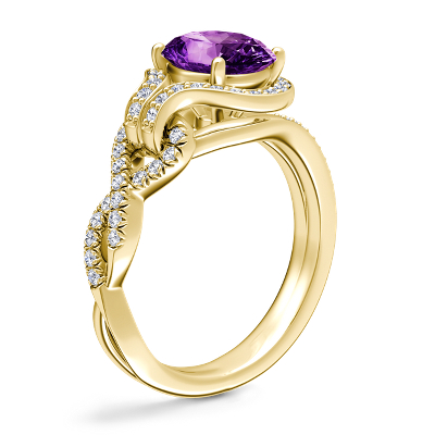 Asymmetrical Diamond Infinity Halo Engagement Ring with Oval Amethyst in 18k Yellow Gold (9x7mm)