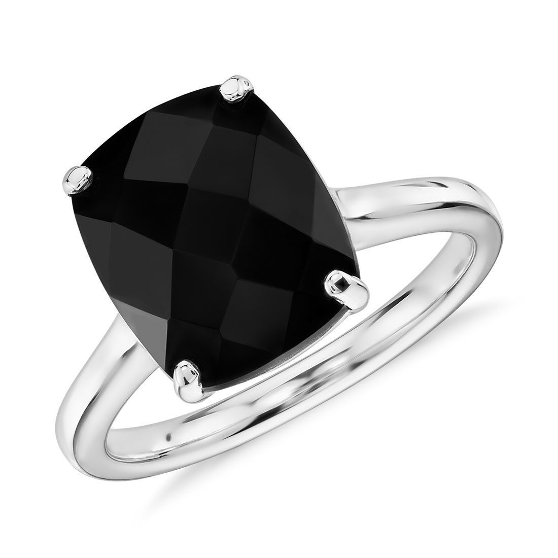 Black Onyx Cushion Cocktail Ring in 14k White Gold (11x9mm)