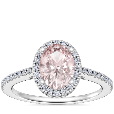Classic Halo Diamond Engagement Ring with Oval Morganite in 14k White ...