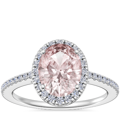 Classic Halo Diamond Engagement Ring with Oval Morganite in 14k White ...