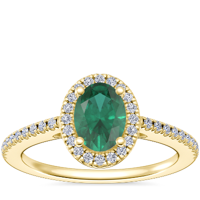Classic Halo Diamond Engagement Ring with Oval Emerald in 14k Yellow ...