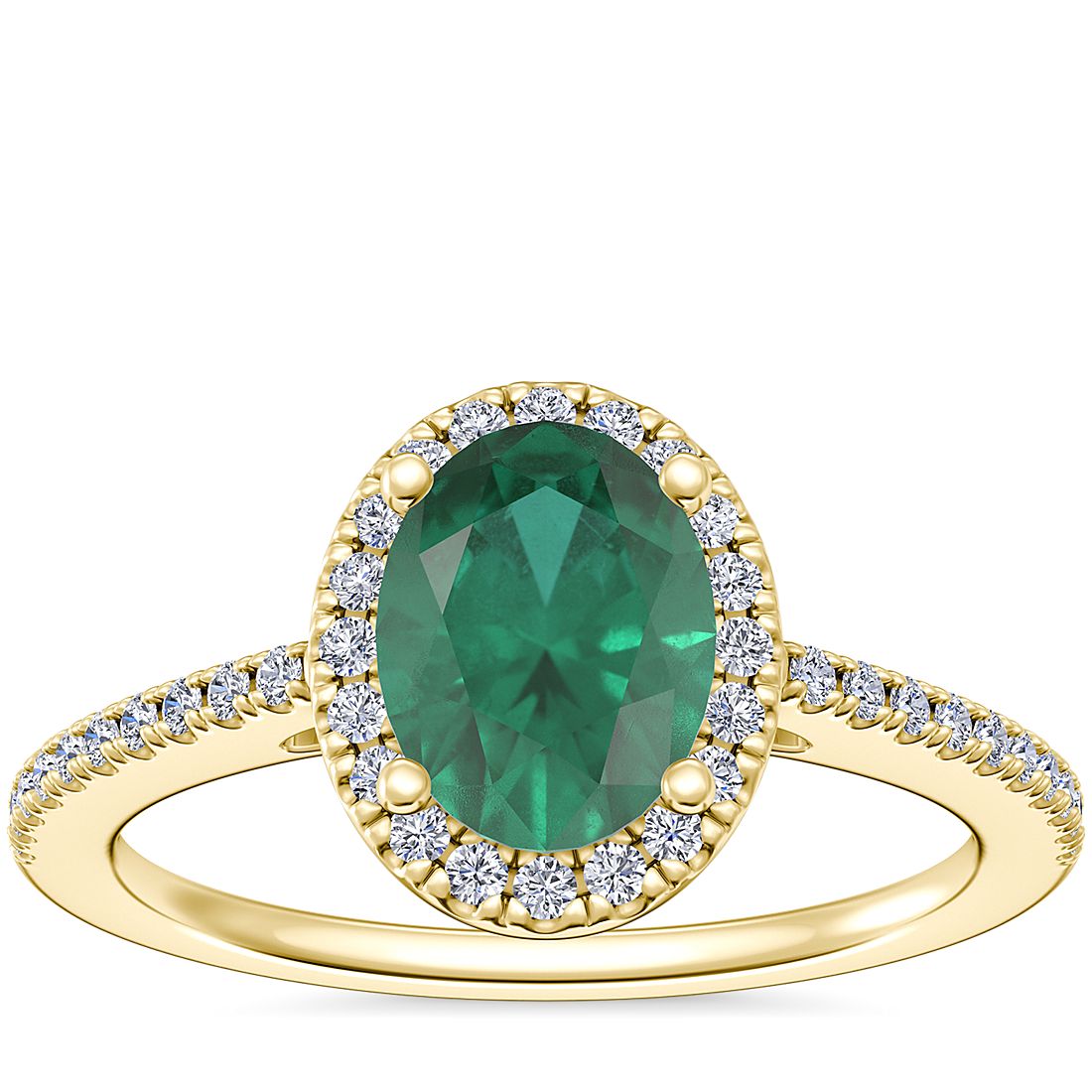 Classic Halo Diamond Engagement Ring with Oval Emerald in 14k Yellow Gold (8x6mm)