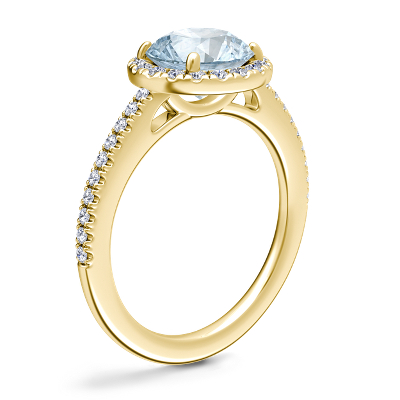 Classic Halo Diamond Engagement Ring with Round Aquamarine in 14k Yellow Gold (8mm)