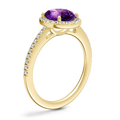 Classic Halo Diamond Engagement Ring with Oval Amethyst in 14k Yellow Gold (9x7mm)